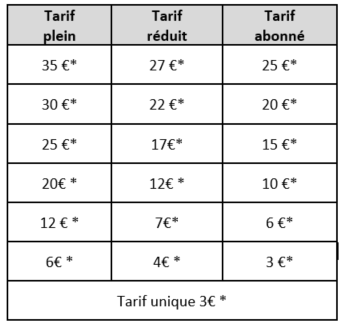 tarifs 25/26
